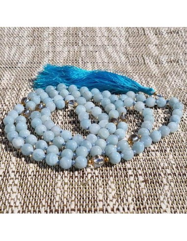 Mala-Halskette mit Aquamarin und Kristall 108 Perlen 8 oder 6 mm Comparez plus de prix