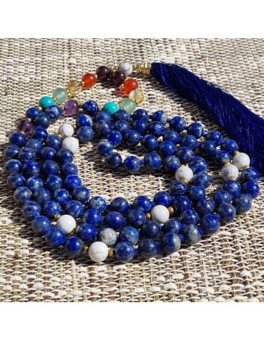 Mala-Halskette mit 7 Chakren aus Lapislazuli - 8 mm AA-Perlen soldes